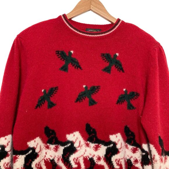 CHARTER CLUB Womens L VTG  Sweater Wool Rabit Hair Dog Bird Hunting Red Check - Picture 3 of 12